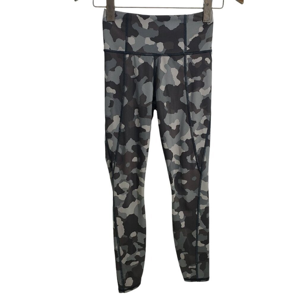 Athleta Lightning 7/8 Tight Leggings Medium M Gray Supersonic Camo Pockets XXS
